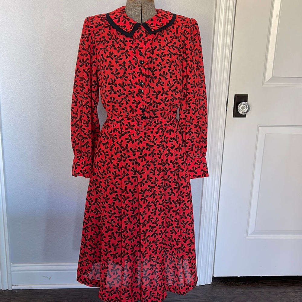 Vintage Whimsy Bow Print Blouse, Skirt & Belt Suit Dress Set | Skirt 8 Top 6